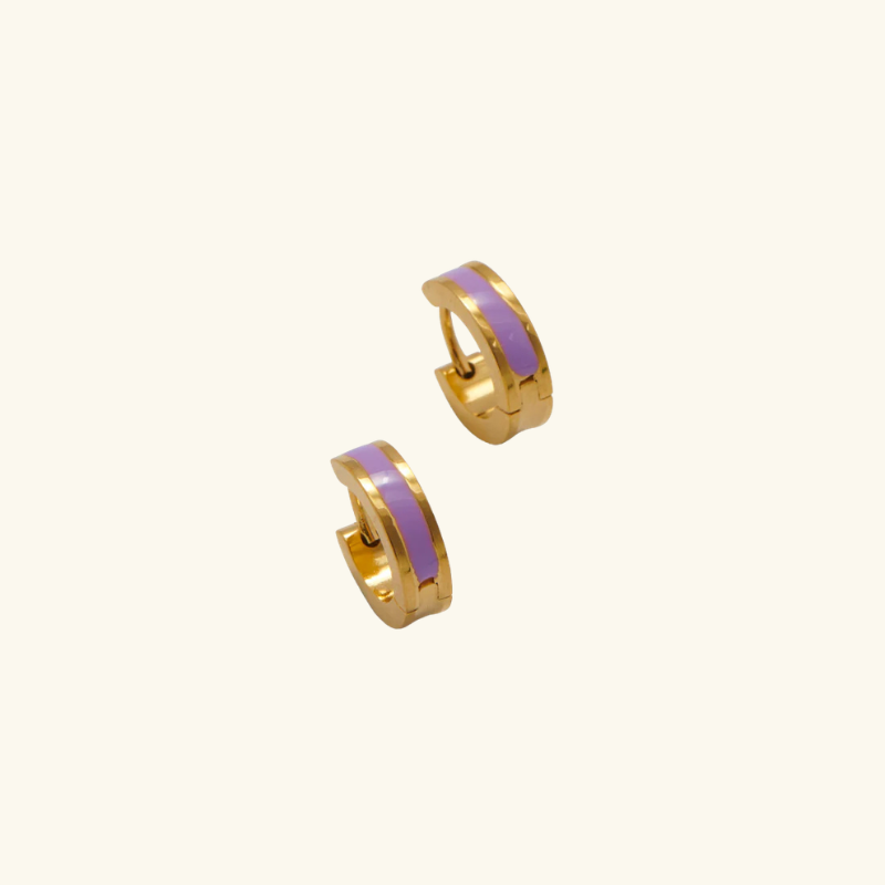 Boucles d’Oreilles Émaillées Rayées Femme – Acier Inoxydable