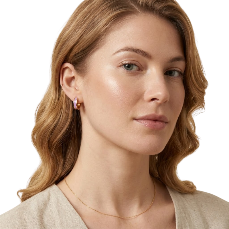 Boucles d’Oreilles Émaillées Rayées Femme – Acier Inoxydable