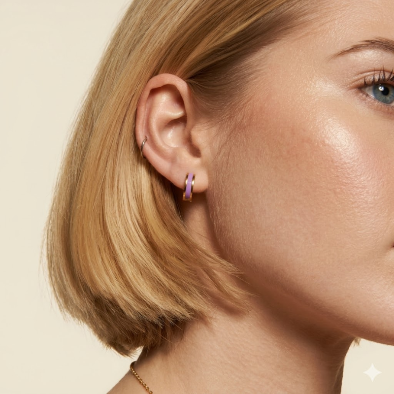 Boucles d’Oreilles Émaillées Rayées Femme – Acier Inoxydable