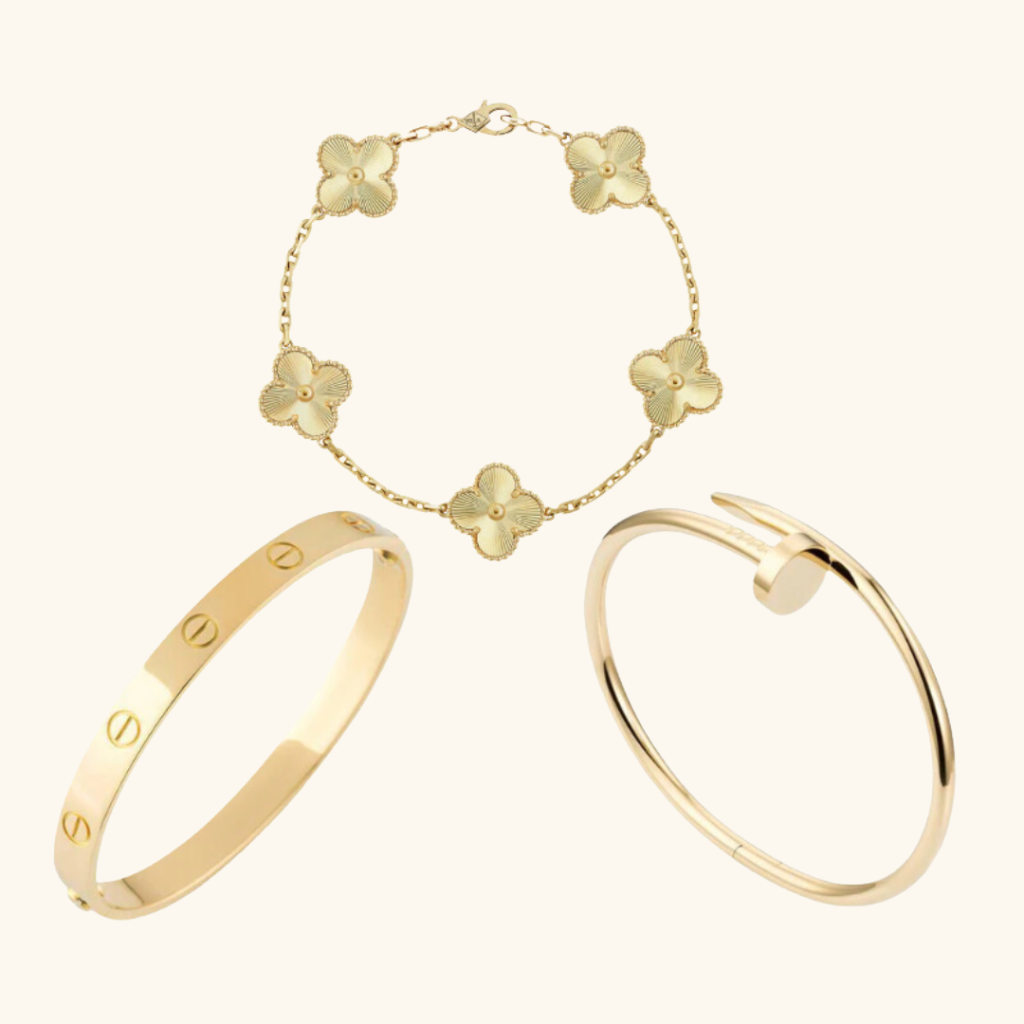 Parure de Bracelets Femme – Ensemble de 3 Bracelets Fleur et Joncs en Acier Inoxydable Doré Style Élégant