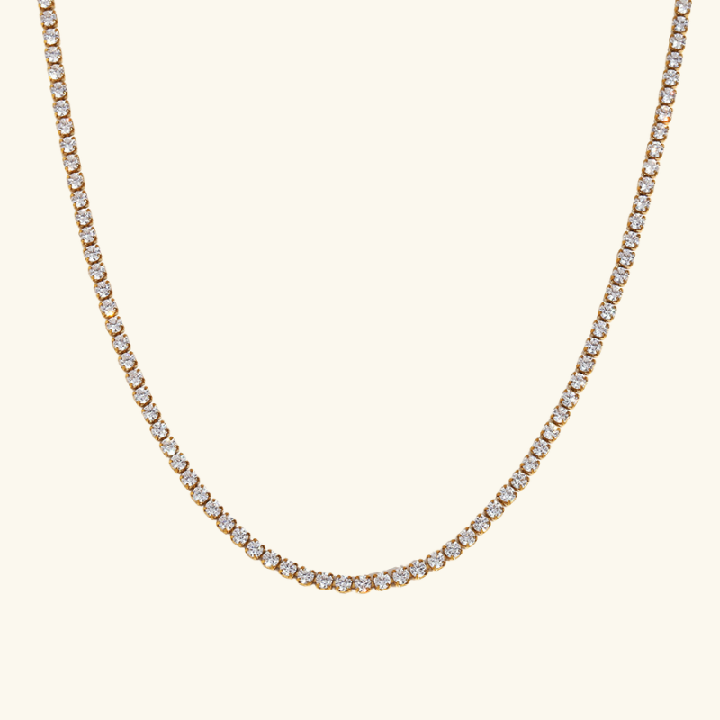 Collier Tennis Femme – Acier Inoxydable Doré avec Détails Sertis Style Élégant