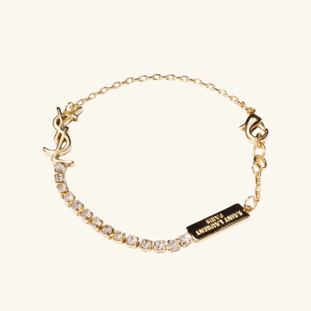 Bracelet Femme – Bracelet Signature avec Cristaux en Acier Inoxydable Doré Style Élégant