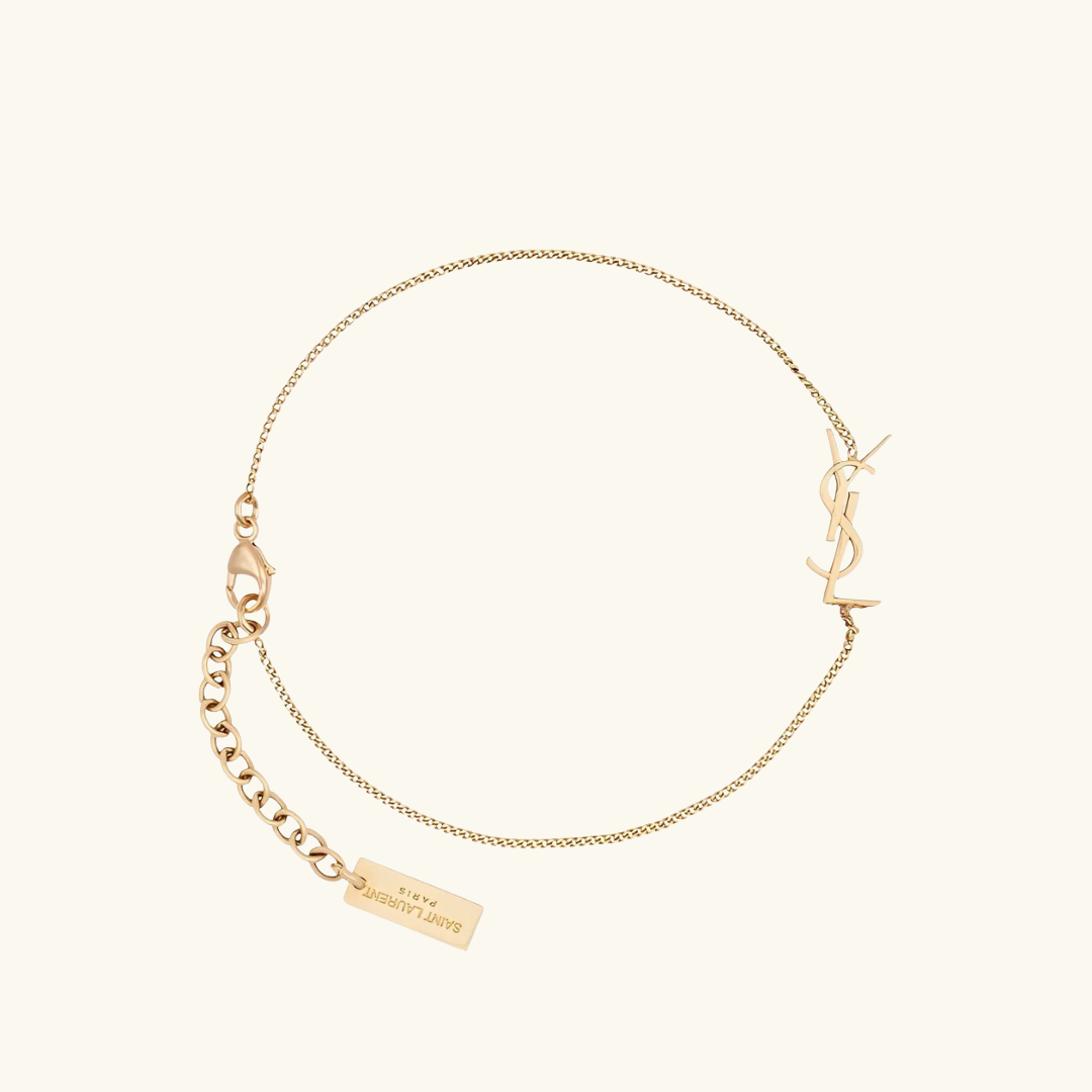 Bracelet Femme – Chaîne Fine avec Logo Monogramme en Acier Inoxydable Doré Style Minimaliste