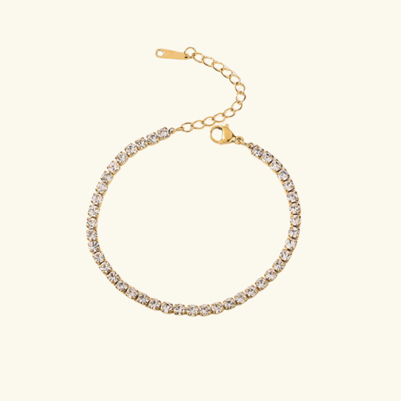 Bracelet Tennis Femme – Acier Inoxydable Doré avec Détails Sertis