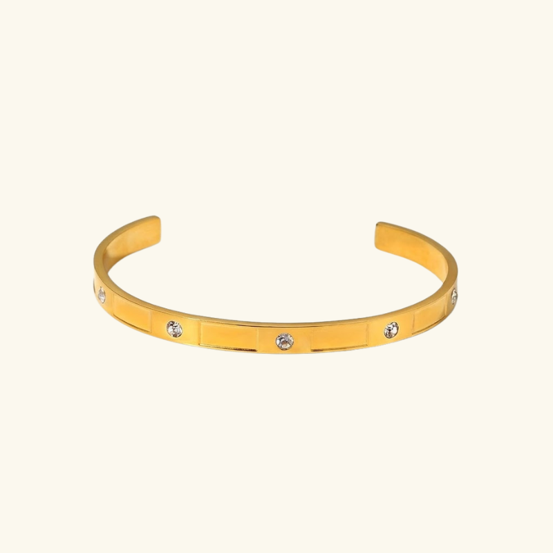Bracelet Jonc Femme – Acier Inoxydable Plaqué Or avec Détails Sertis