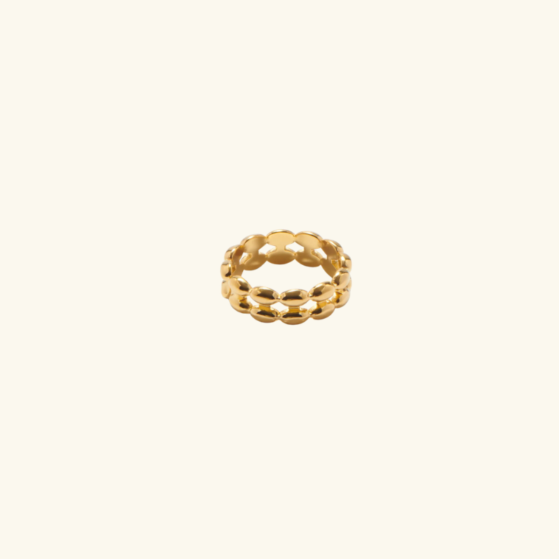 Bague Double Perles Ovales Femme – Design Double Rang en Acier Inoxydable Ajustable