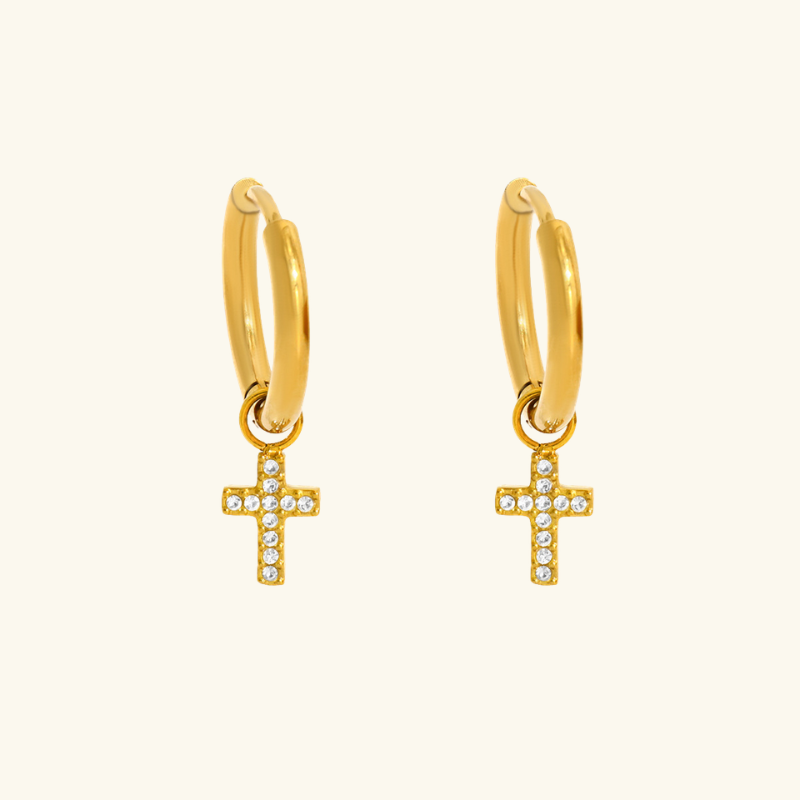 Boucles d’Oreilles Croix Femme – Acier Inoxydable Doré