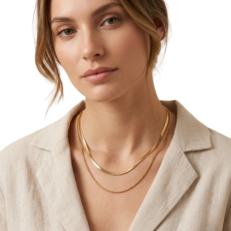Collier Multirangs Femme – Chaîne Plate et Fine en Acier Inoxydable Style Superposé