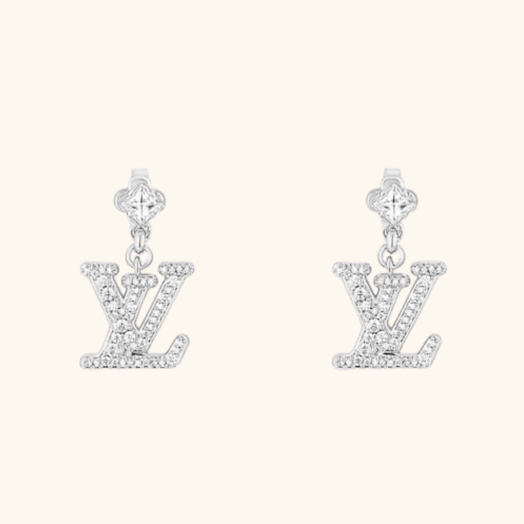 Boucles d’Oreilles Femme – Pendentif Lettre Cristallisé avec Pierre Carrée en Acier Inoxydable Doré Style Élégant
