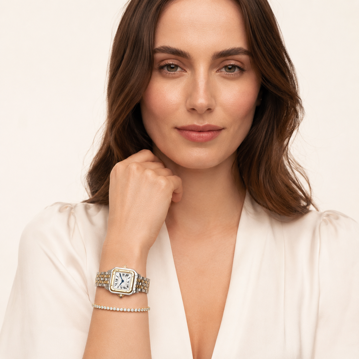 Parure Femme – Montre et Bracelet Rivière de Cristaux en Acier Inoxydable Bicolore Style Élégant