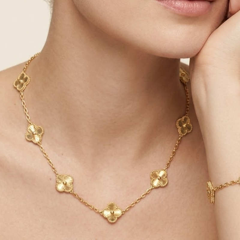 Collier Trèfle Femme – Acier Inoxydable Doré