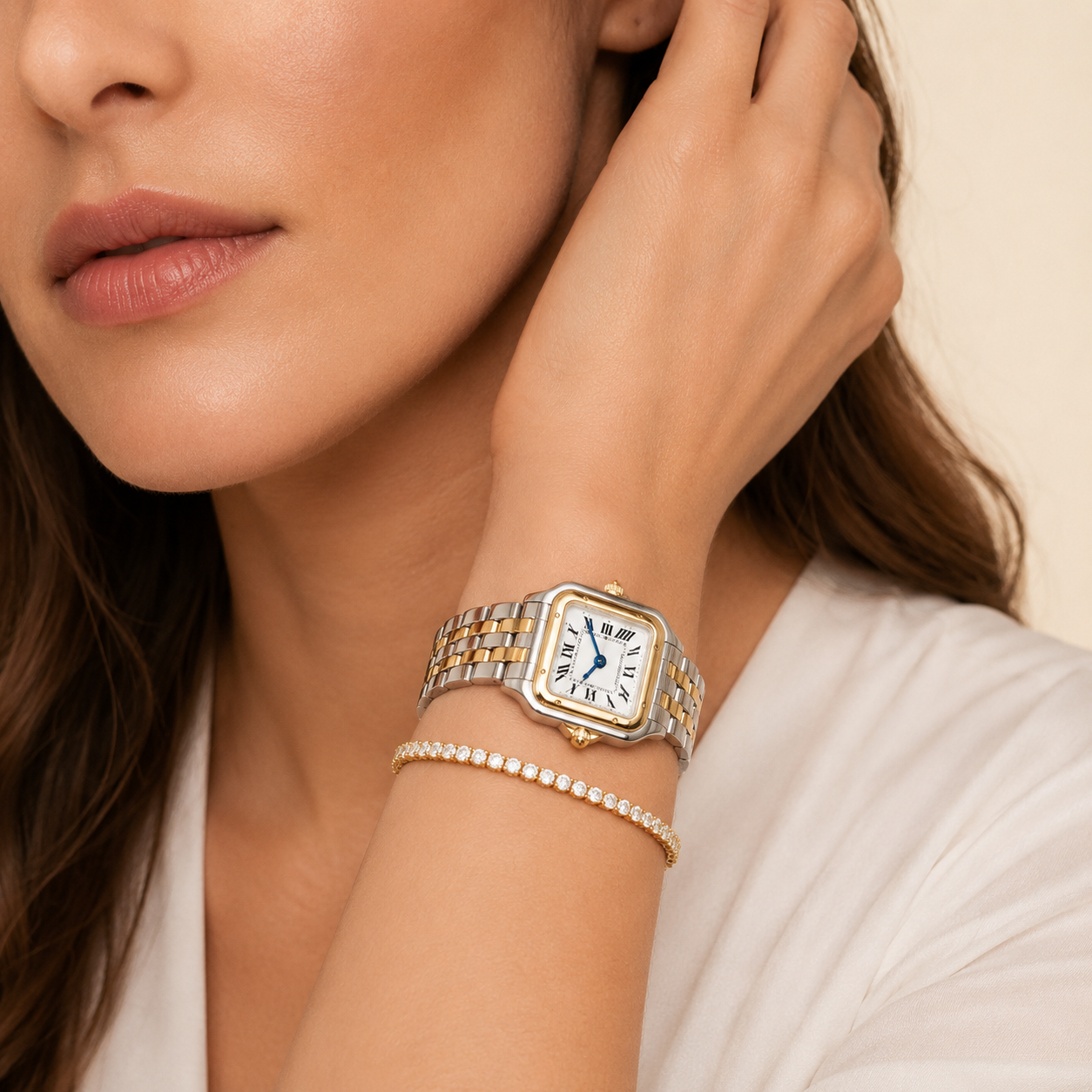 Parure Femme – Montre et Bracelet Rivière de Cristaux en Acier Inoxydable Bicolore Style Élégant