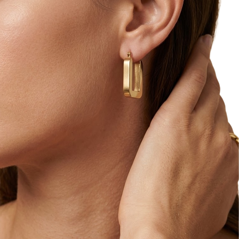 Boucles d’Oreilles Créoles Carrées Femme – Acier Inoxydable