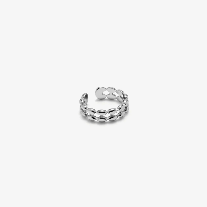 Bague Double Perles Ovales Femme – Design Double Rang en Acier Inoxydable Ajustable