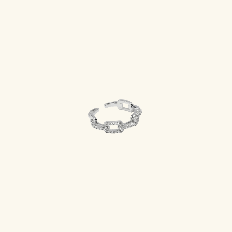 Bague Chaîne à Maillons Femme – Acier Inoxydable avec Détails Sertis Style Moderne