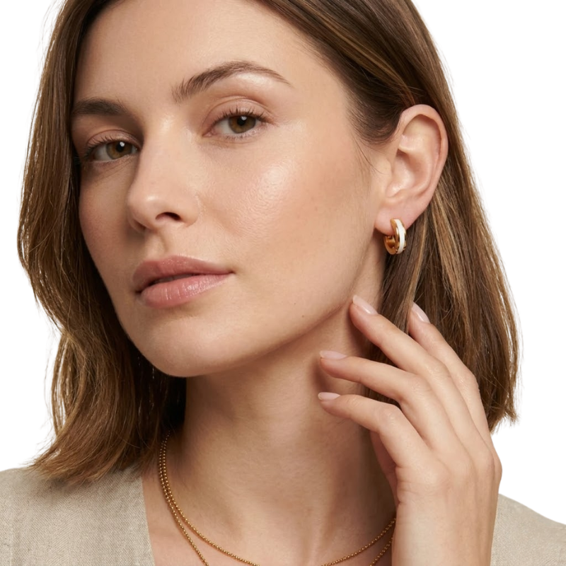 Boucles d’Oreilles Émaillées Rayées Femme – Acier Inoxydable