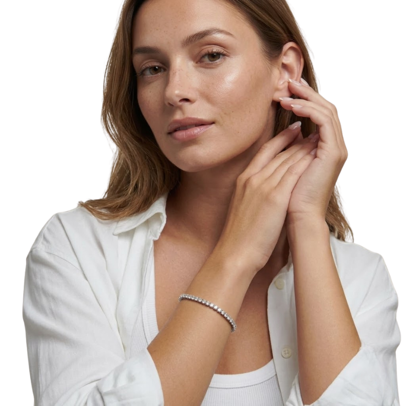 Bracelet Tennis Femme – Acier Inoxydable avec Détails Sertis
