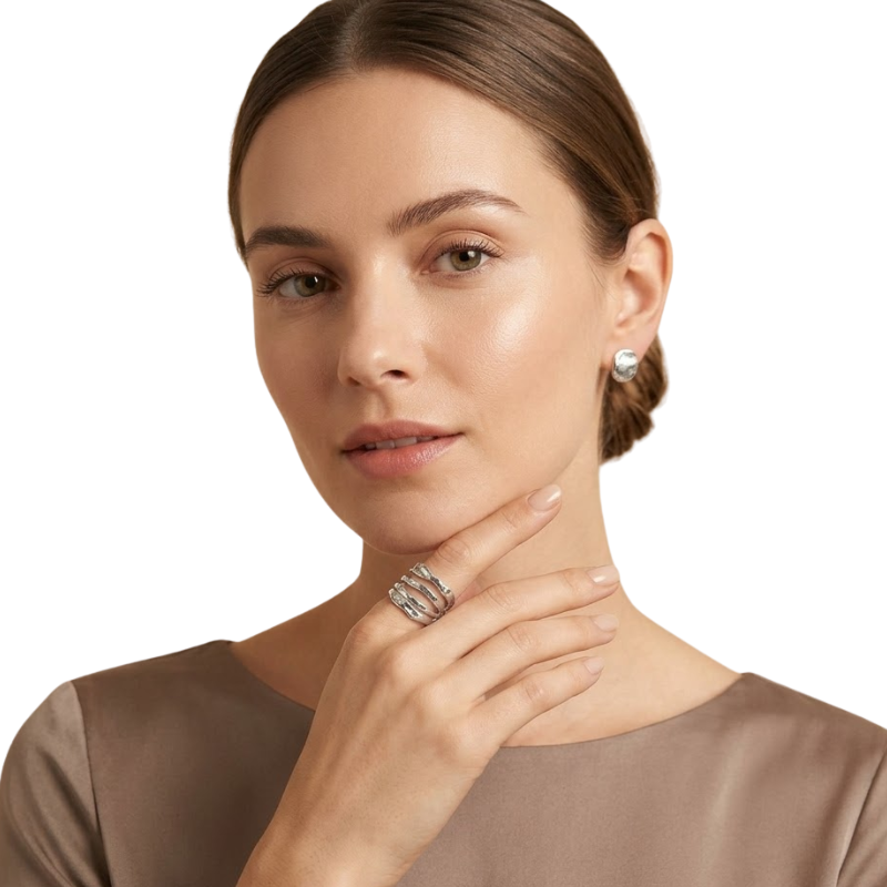 Bague Irrégulière Femme – Design Sculptural Multicouche en Acier Inoxydable Ajustable