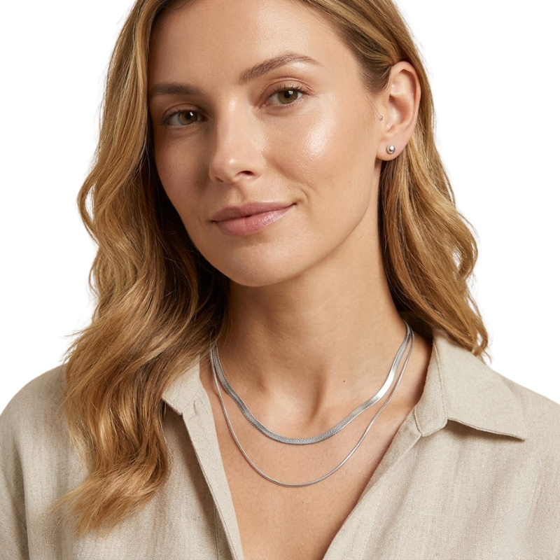 Collier Multirangs Femme – Chaîne Plate et Fine en Acier Inoxydable Style Superposé