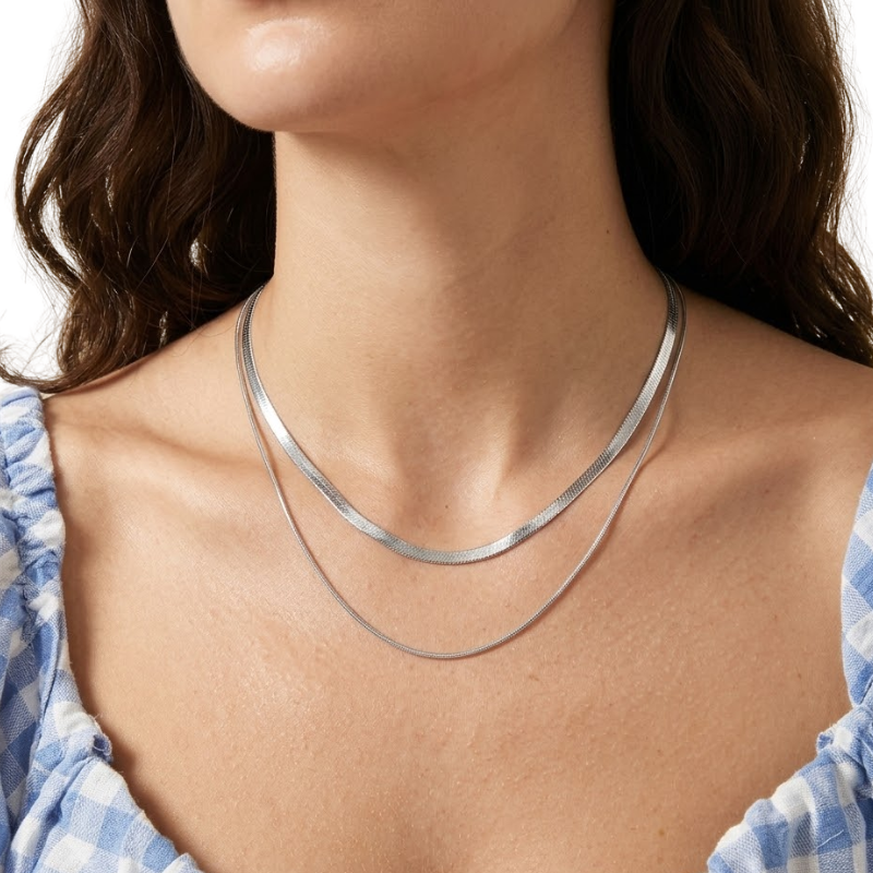 Collier Multirangs Femme – Chaîne Plate et Fine en Acier Inoxydable Style Superposé