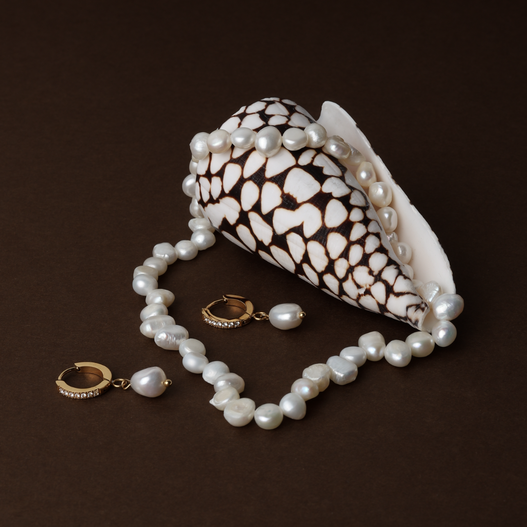 Créoles Zircons Perle Baroque Femme Acier Inoxydable
