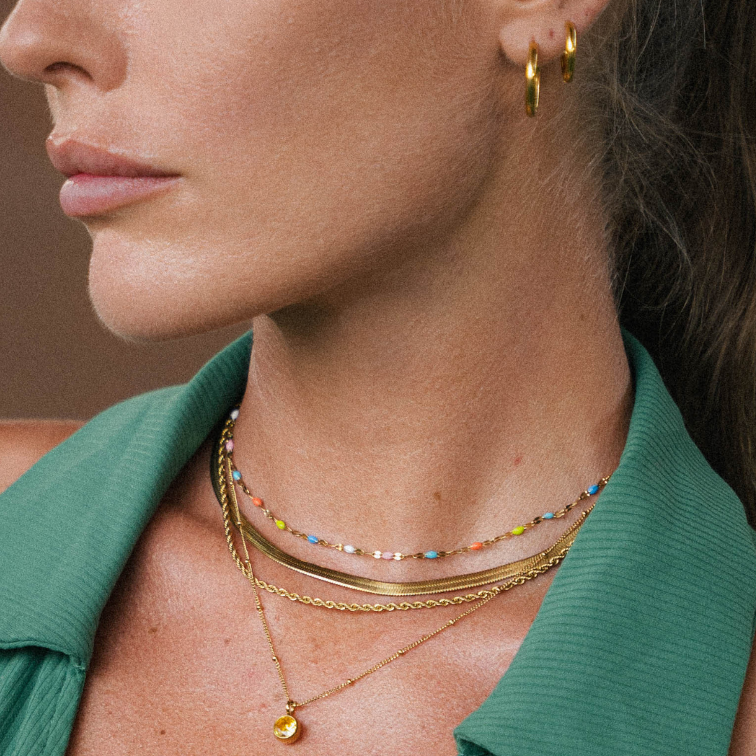 Collier Ras de Cou Émail Multicolore Femme Acier Inoxydable