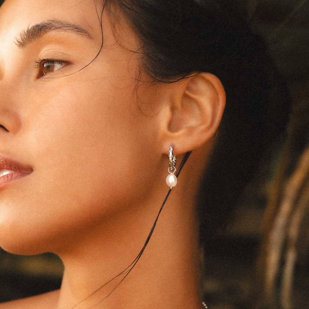 Créoles Martelées Perle Femme Acier Inoxydable