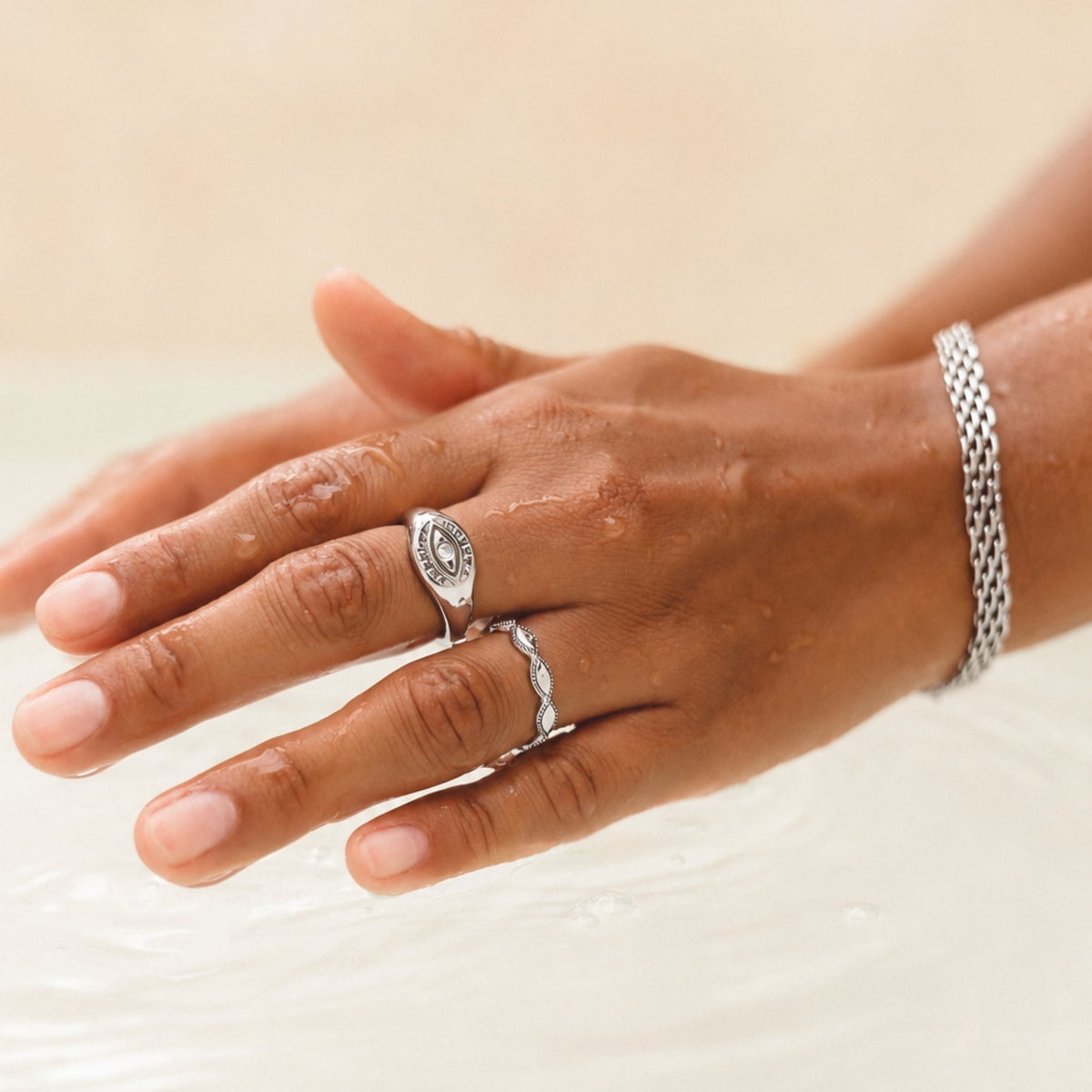 Bague Anneau Festonné Motif Navette Femme Acier Inoxydable
