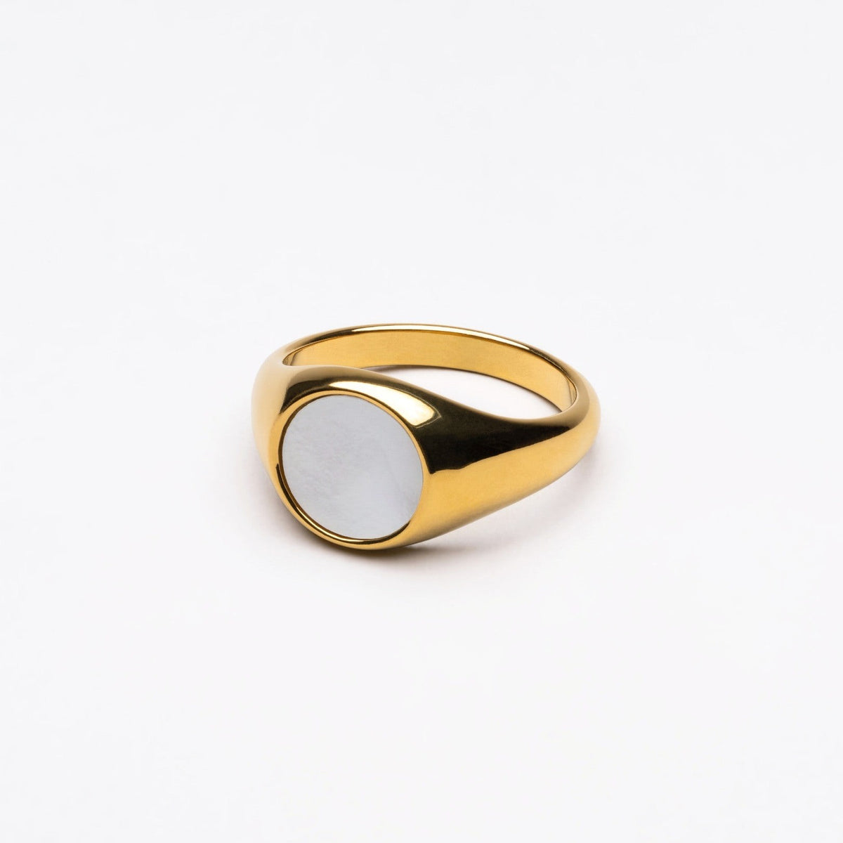Bague Chevalière Nacre Blanche Femme Acier Inoxydable
