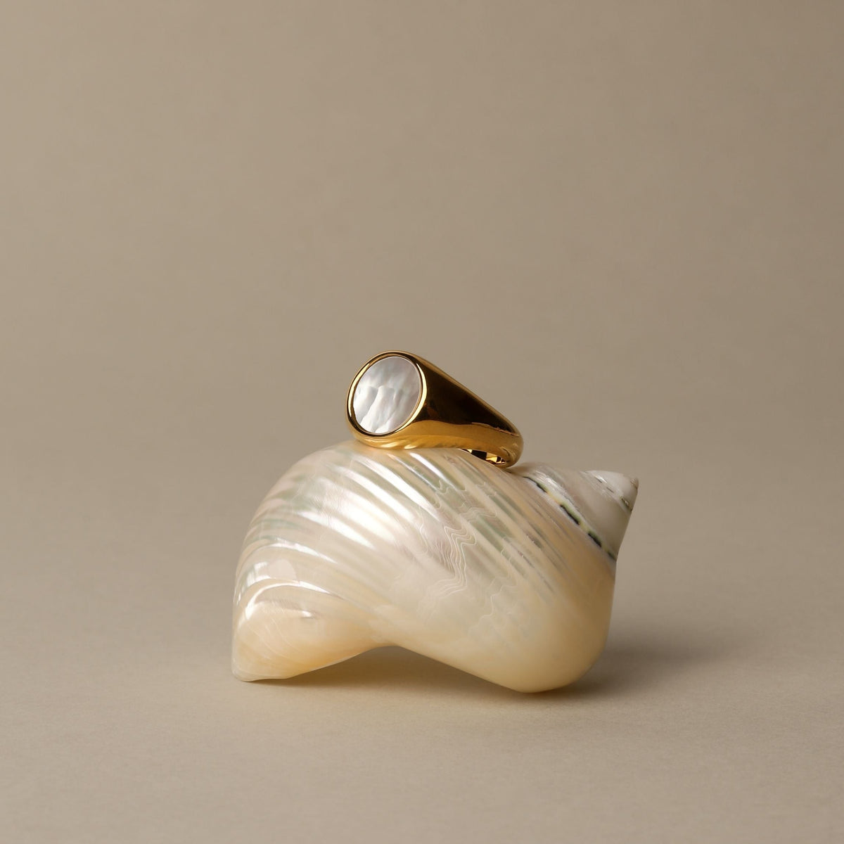 Bague Chevalière Nacre Blanche Femme Acier Inoxydable