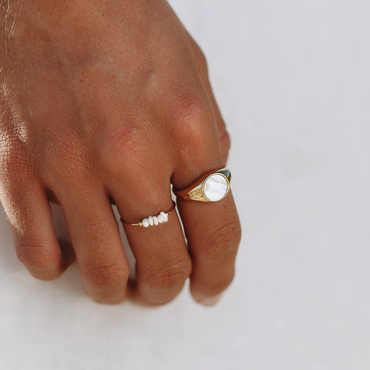 Bague Chevalière Nacre Blanche Femme Acier Inoxydable
