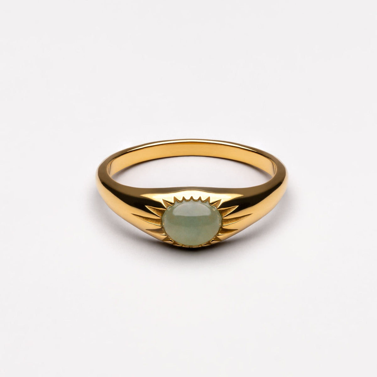 Bague Chevalière Pierre Verte Soleil Femme Acier Inoxydable
