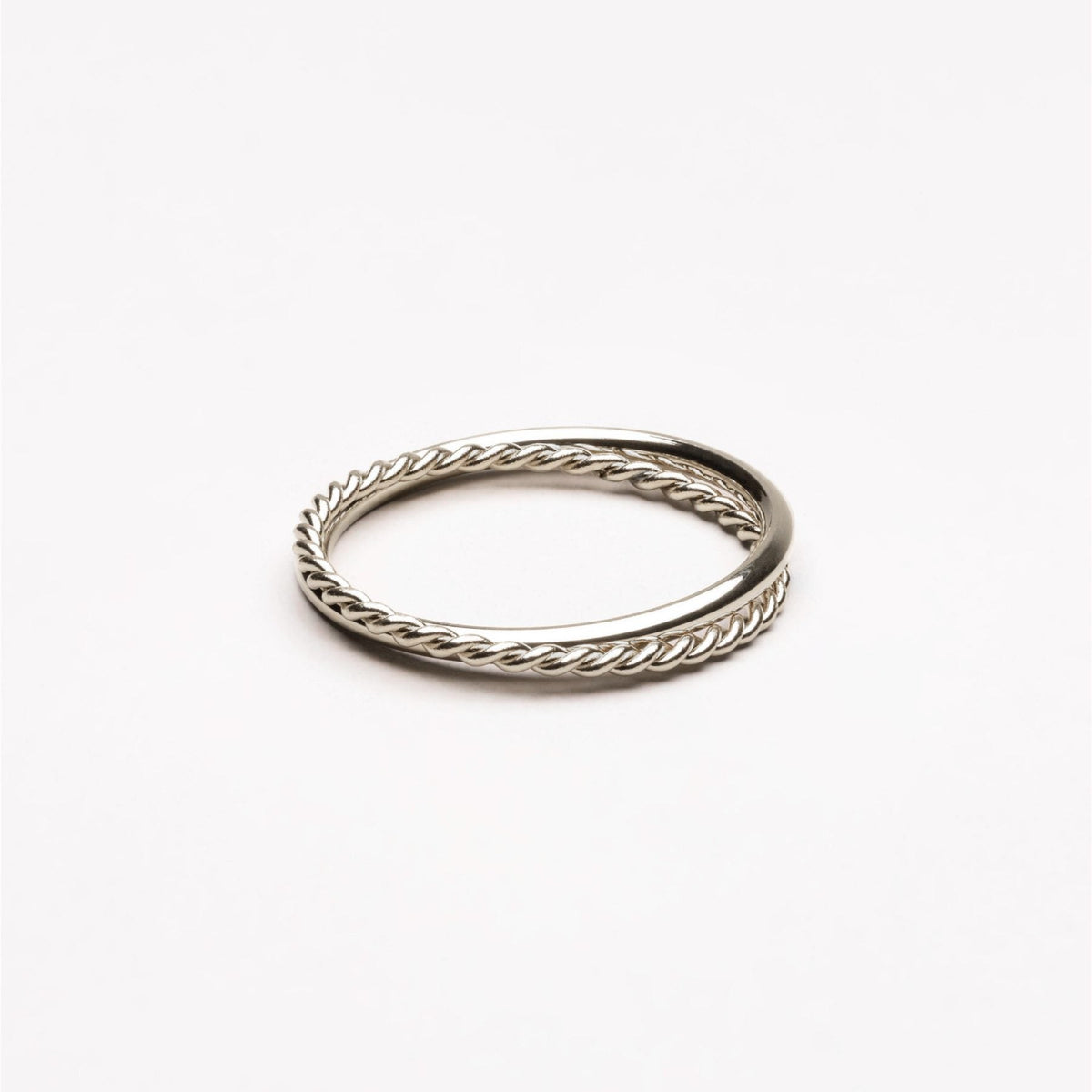 Bague Double Anneau Lisse Torsadé Femme Acier Inoxydable
