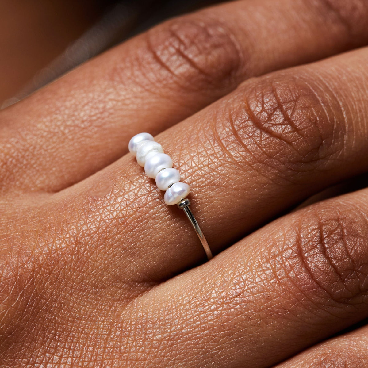 Bague Fine Cinq Perles d'Eau Douce Femme Acier Inoxydable