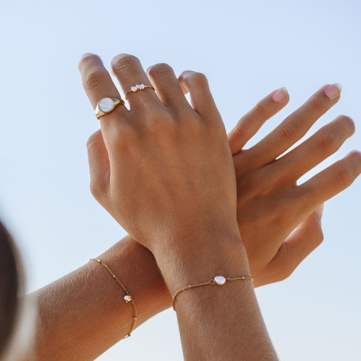 Bague Fine Cinq Perles d'Eau Douce Femme Acier Inoxydable