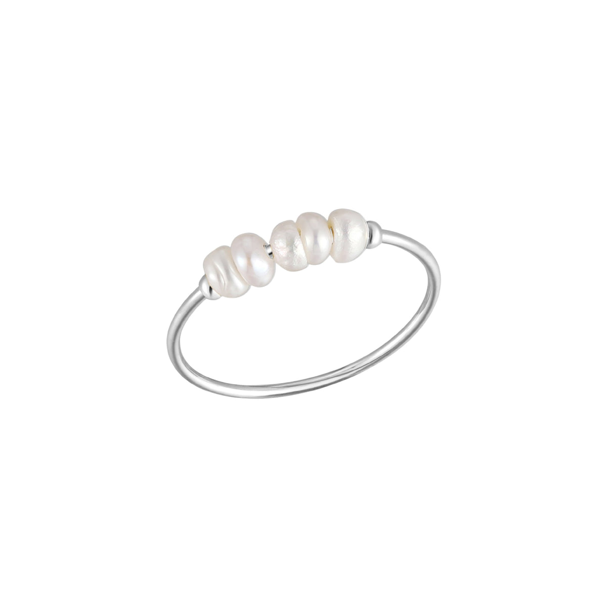 Bague Fine Cinq Perles d'Eau Douce Femme Acier Inoxydable