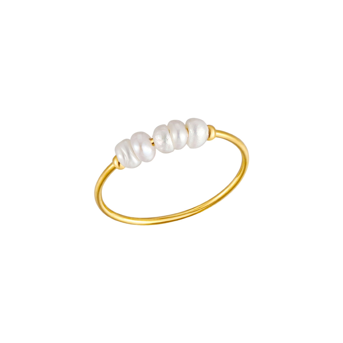 Bague Fine Cinq Perles d'Eau Douce Femme Acier Inoxydable