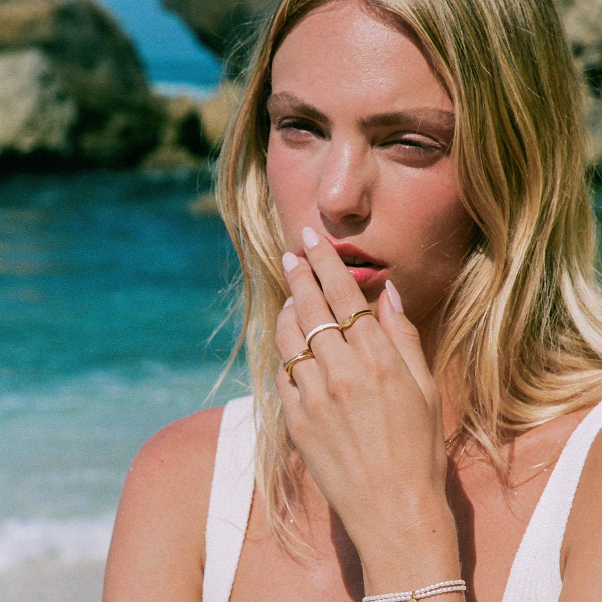 Bague Fine Émail Blanc Femme Acier Inoxydable