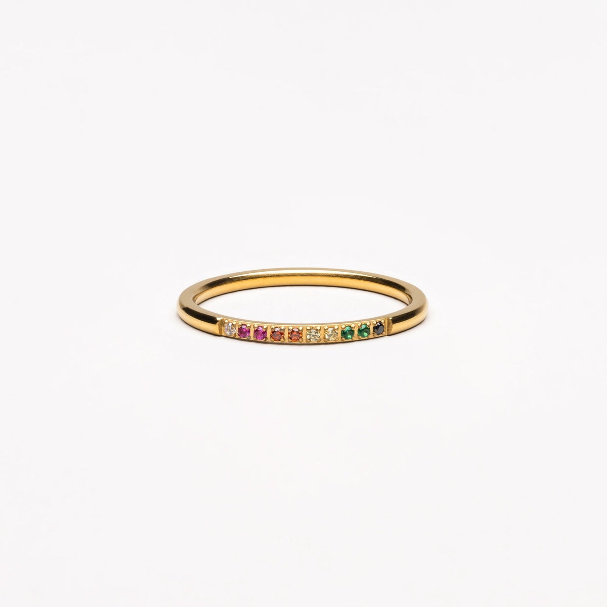 Bague Fine Rangée de Zircons Multicolores Femme Acier Inoxydable