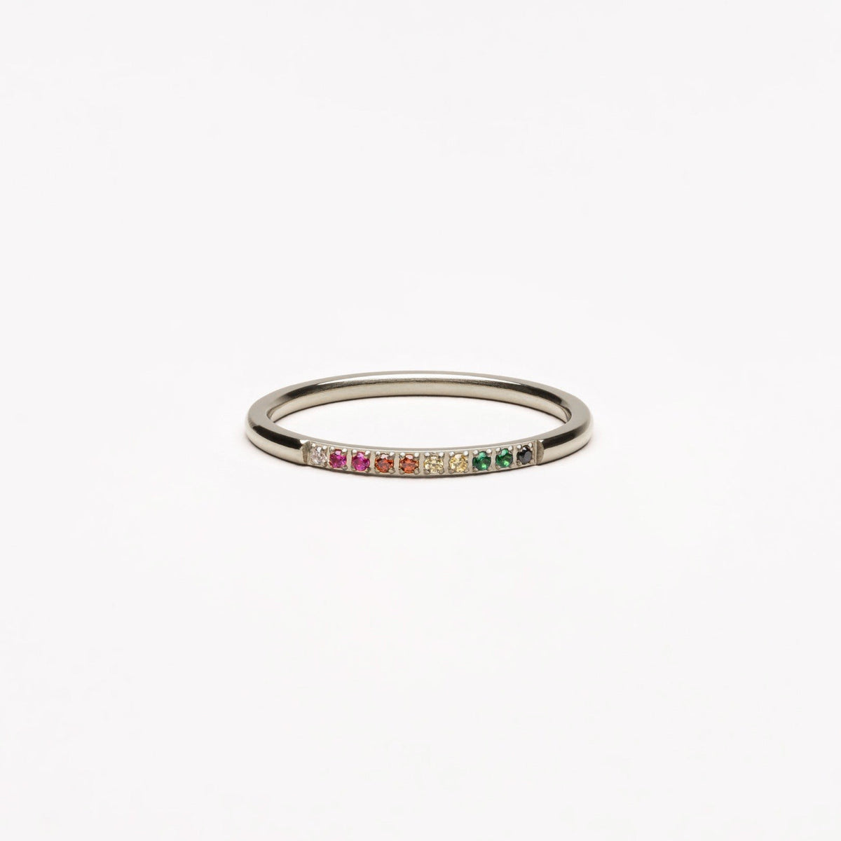 Bague Fine Rangée de Zircons Multicolores Femme Acier Inoxydable