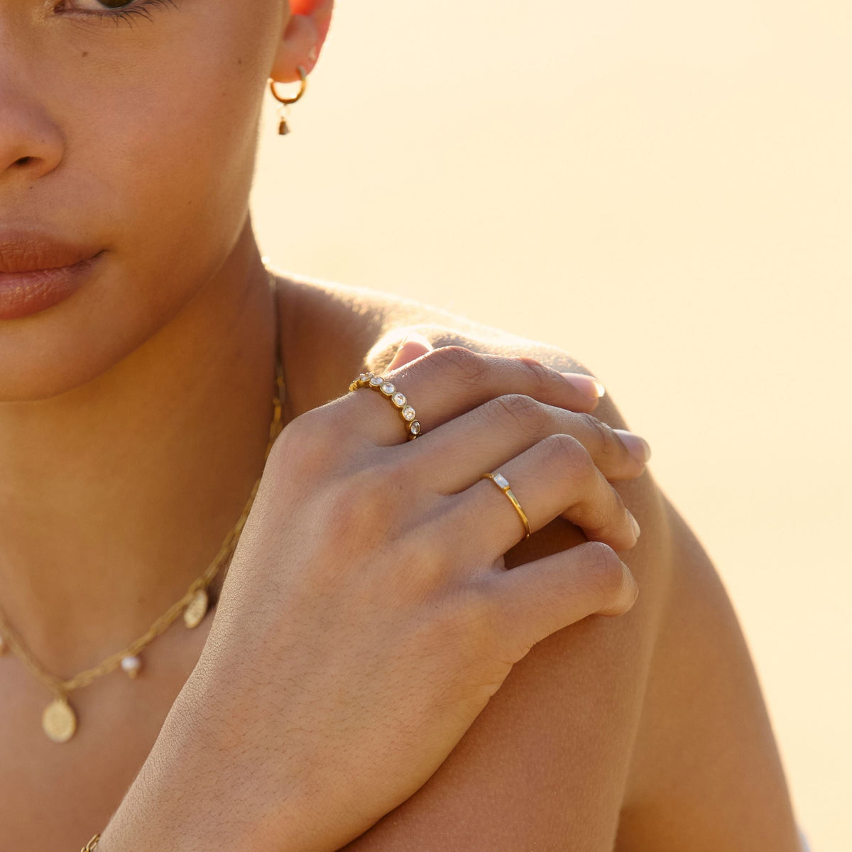 Bague Fine Zircon Baguette Femme Acier Inoxydable