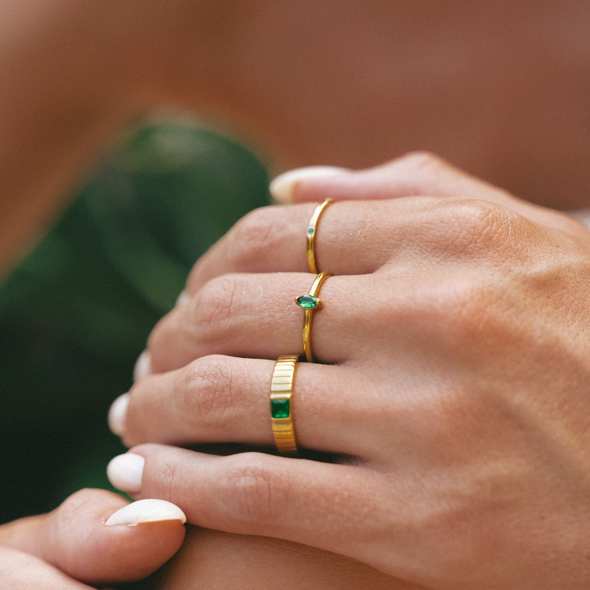 Bague Fine Zircon Vert Marquise Femme Acier Inoxydable