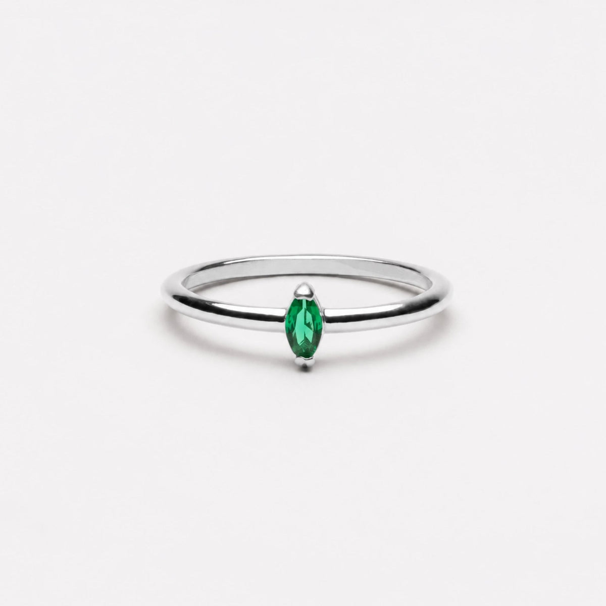 Bague Fine Zircon Vert Marquise Femme Acier Inoxydable