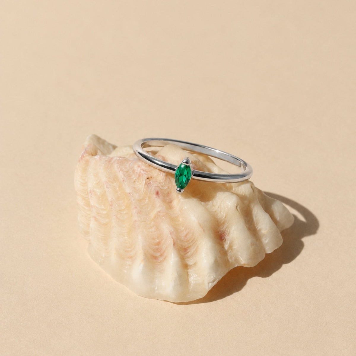 Bague Fine Zircon Vert Marquise Femme Acier Inoxydable