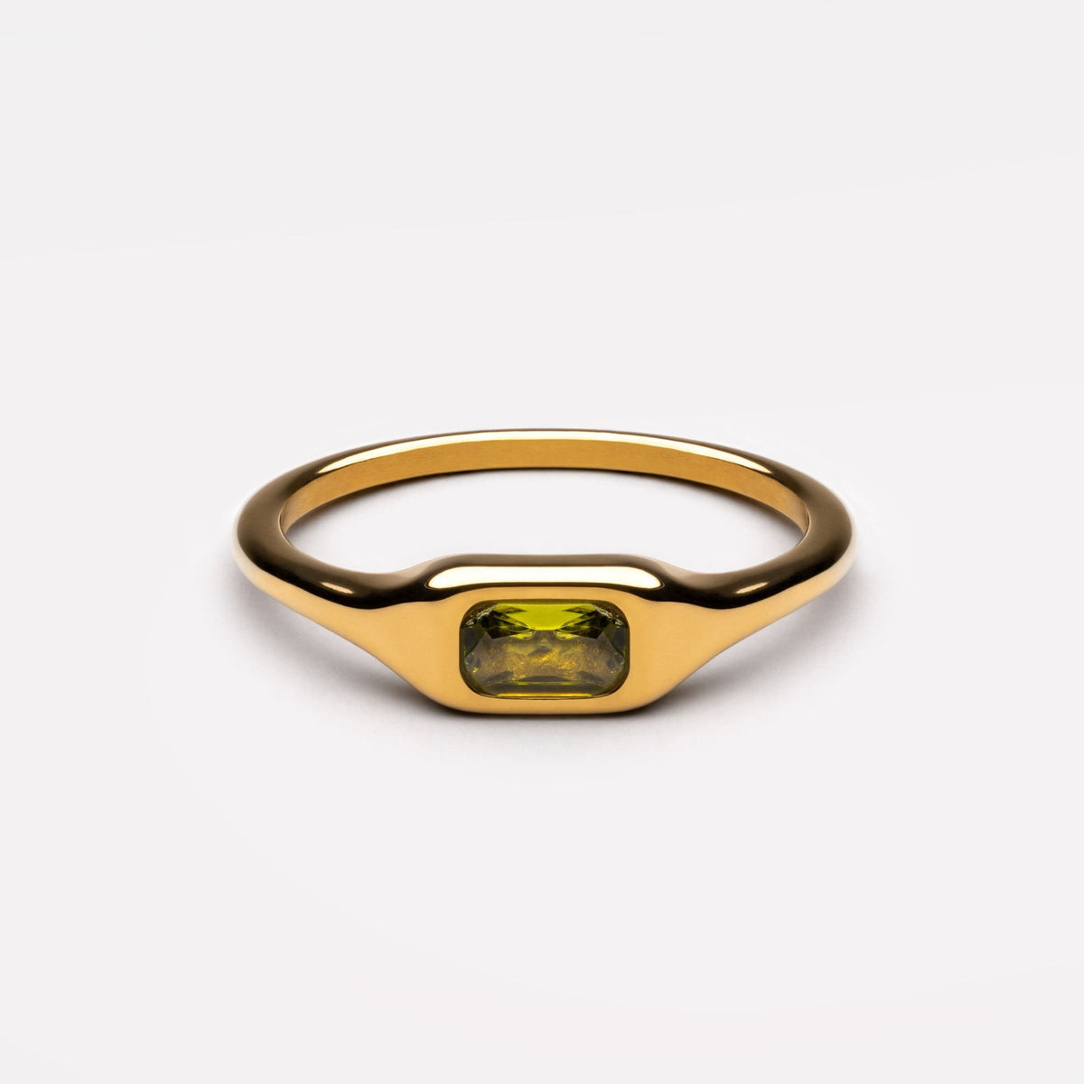 Bague Fine Zircon Vert Olive Rectangulaire Femme Acier Inoxydable