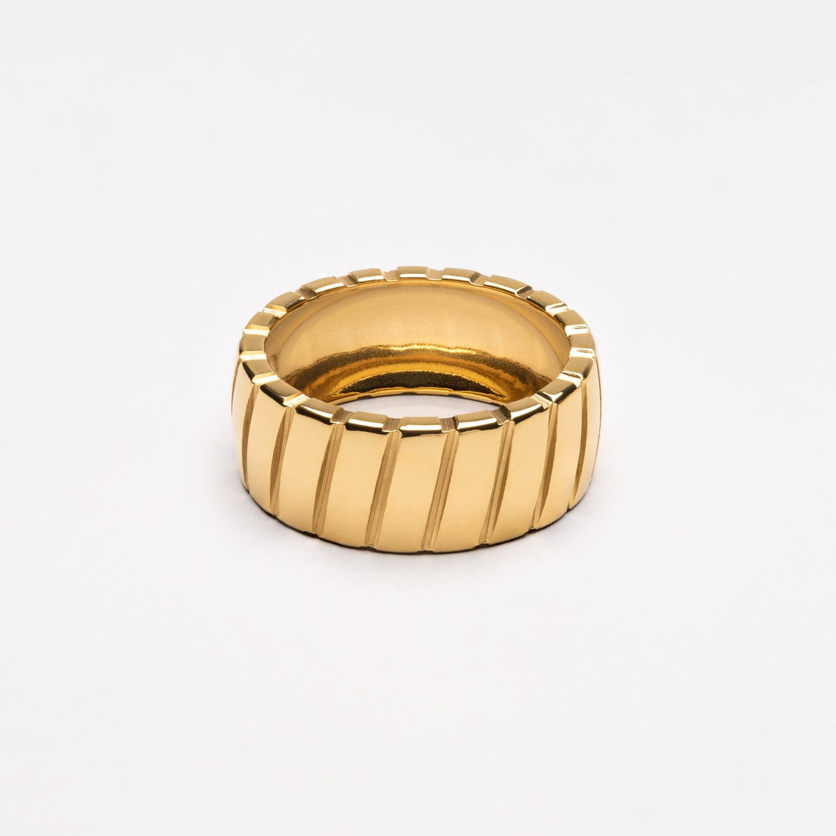 Bague Large Striée Femme Acier Inoxydable