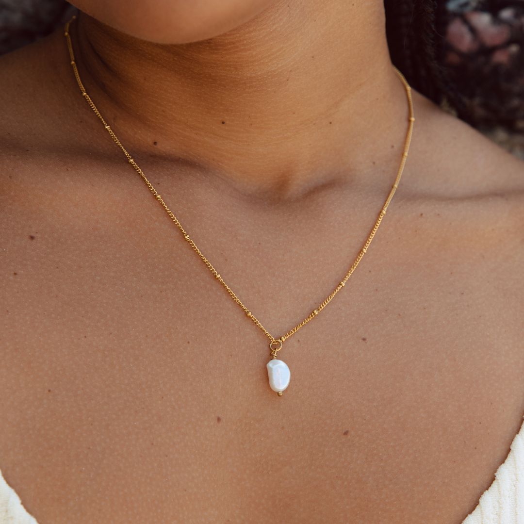 Collier Pendentif Perle Baroque Femme Acier Inoxydable