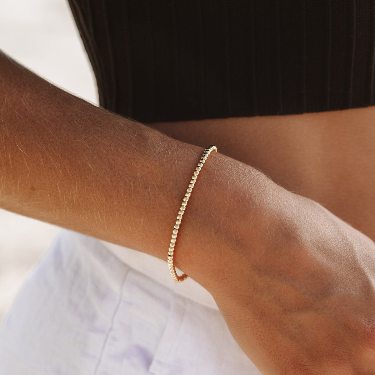 Bracelet Billes Dorées 3 mm Femme Acier Inoxydable