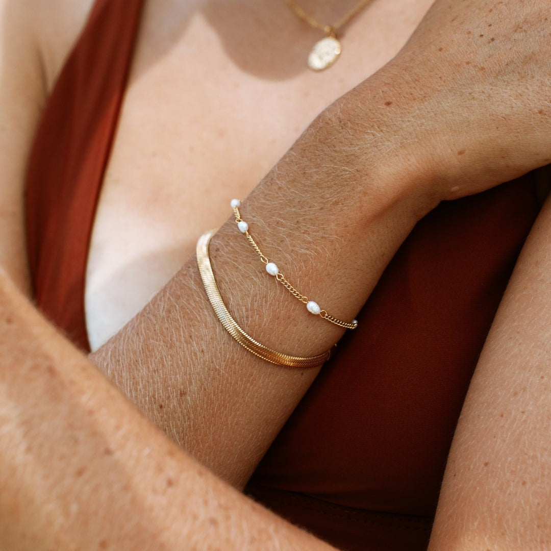 Bracelet Chaîne Perles d'Eau Douce Femme Acier Inoxydable