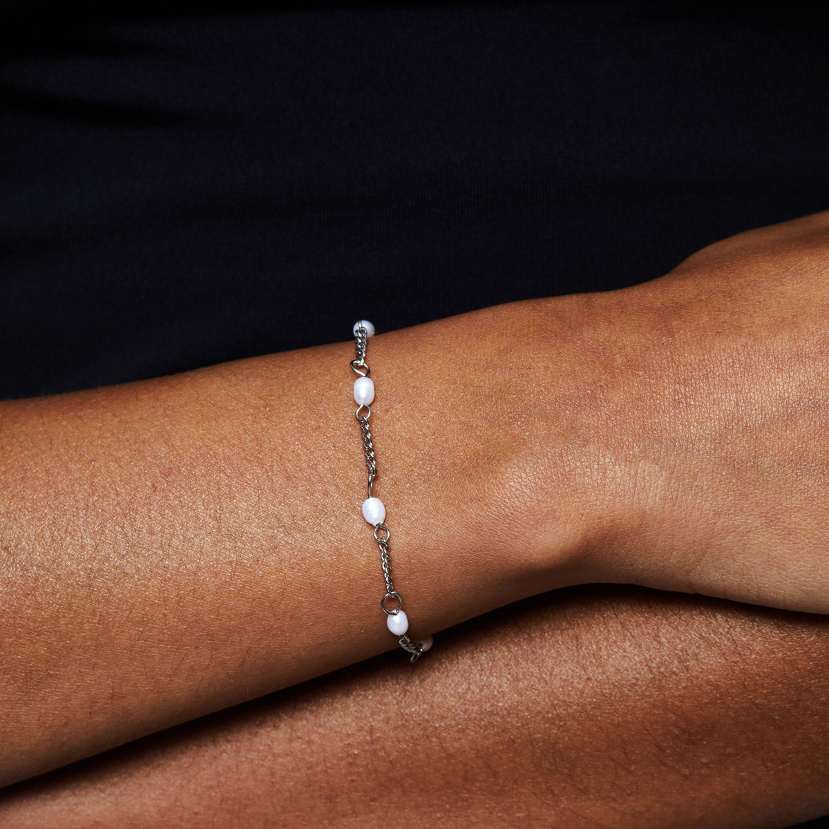 Bracelet Chaîne Perles d'Eau Douce Femme Acier Inoxydable